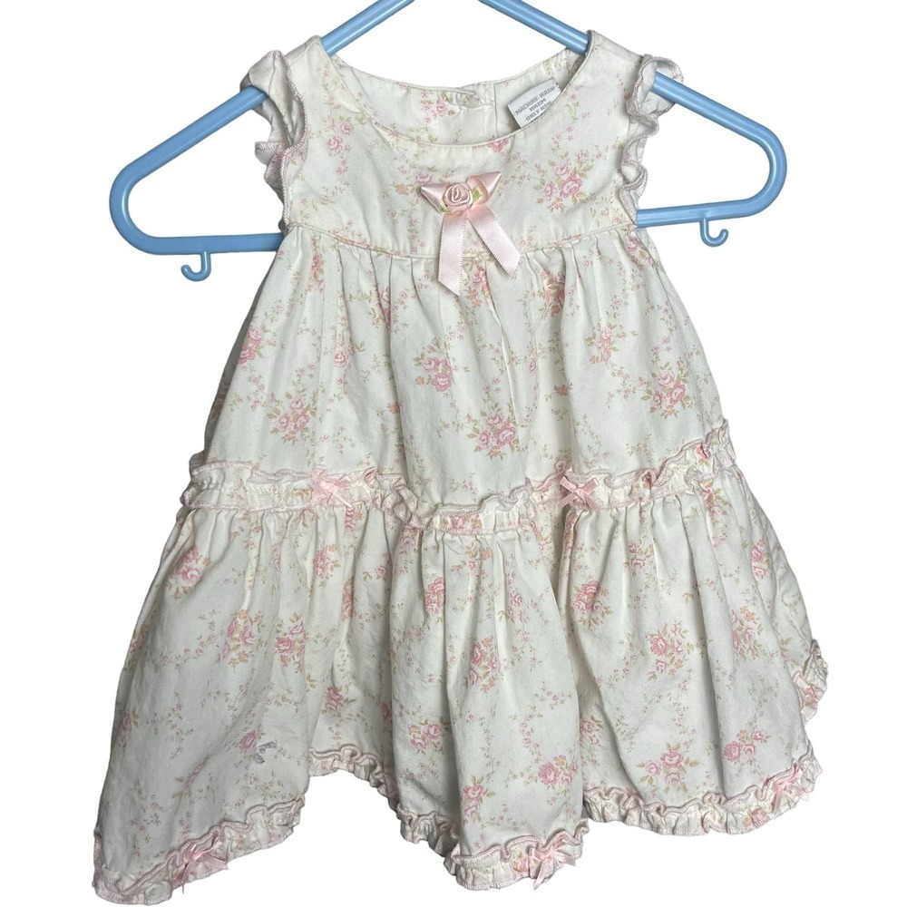 Piper & Posie Infant Baby Girl White and Pink Floral Dress Size 3M
